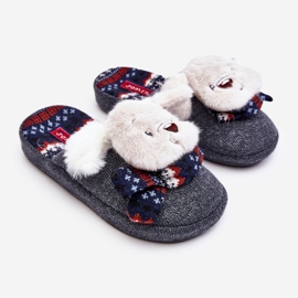 Pantofole per bambini con suola spessa con orsetto di peluche, Grigio Dasca 1