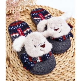 Pantofole per bambini con suola spessa con orsetto di peluche, Grigio Dasca 2