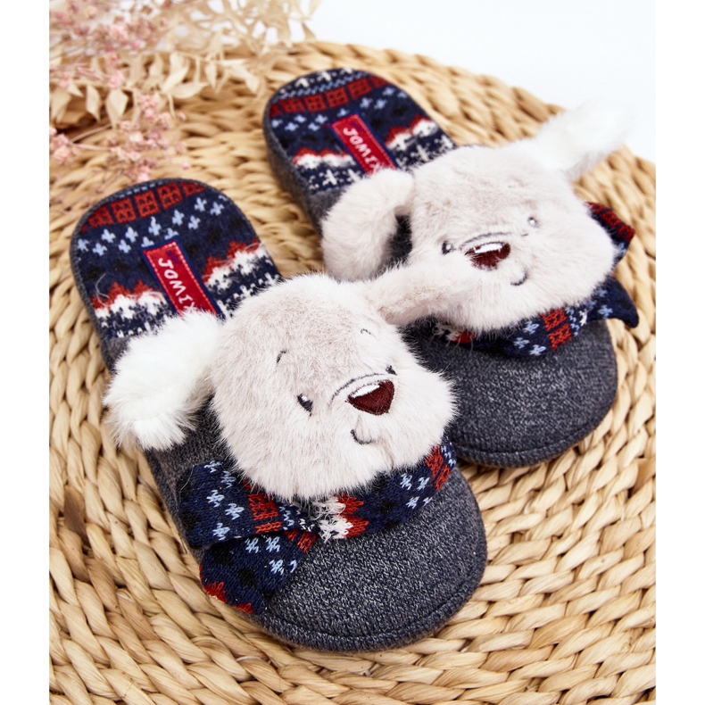 Pantofole per bambini con suola spessa con orsetto di peluche, Grigio Dasca 2