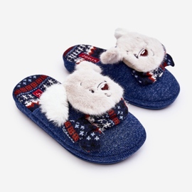 Pantofole per bambini con suola spessa con orsetto di peluche, Dasca blu navy 1
