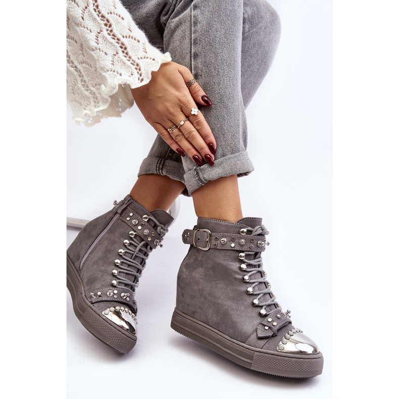 Stivali con zeppa isolanti con strass, pelle scamosciata Lu Boo, grigio 1