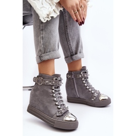 Stivali con zeppa isolanti con strass, pelle scamosciata Lu Boo, grigio 2