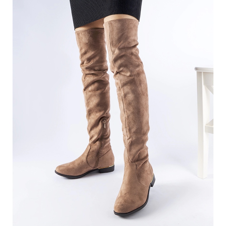 Stivali lunghi Elwira in caldo eco-suede marrone 1