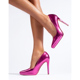 Shelovet décolleté con tacco alto metallizzato fucsia viola 1