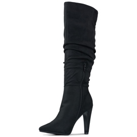 Stivali da donna con tacco in camoscio nero 1