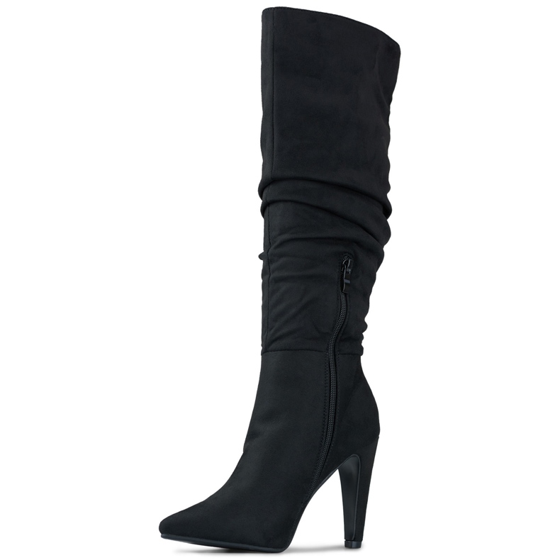 Stivali da donna con tacco in camoscio nero 1