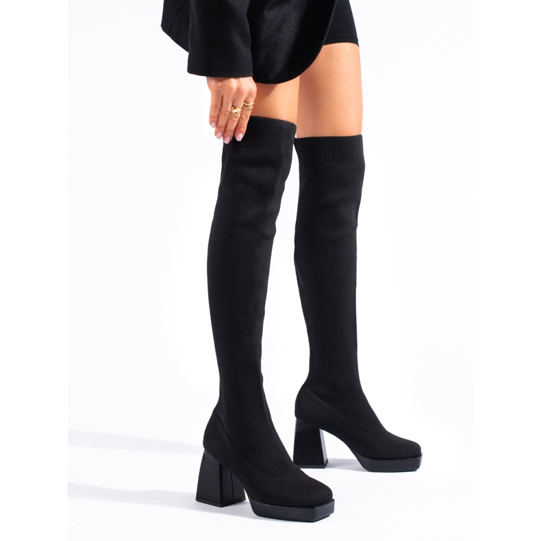 Stivali alti da donna Shelovet con tomaia flessibile nero 1