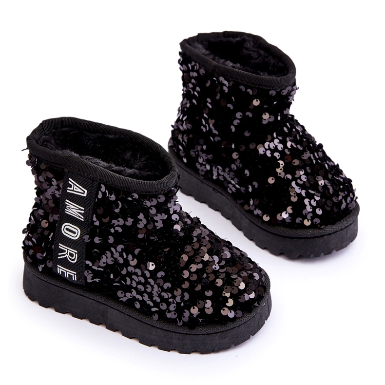 Stivali da neve delle ragazze isolate da paillettes nere nero 3