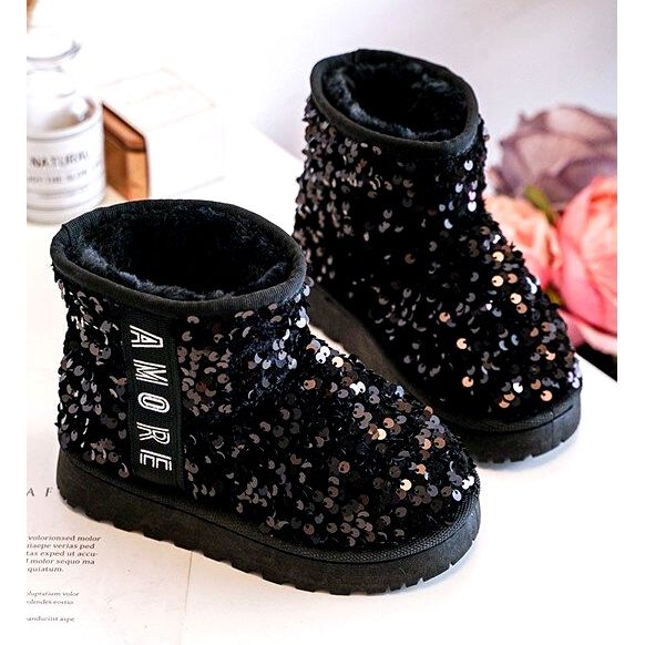 Stivali da neve delle ragazze isolate da paillettes nere nero 4