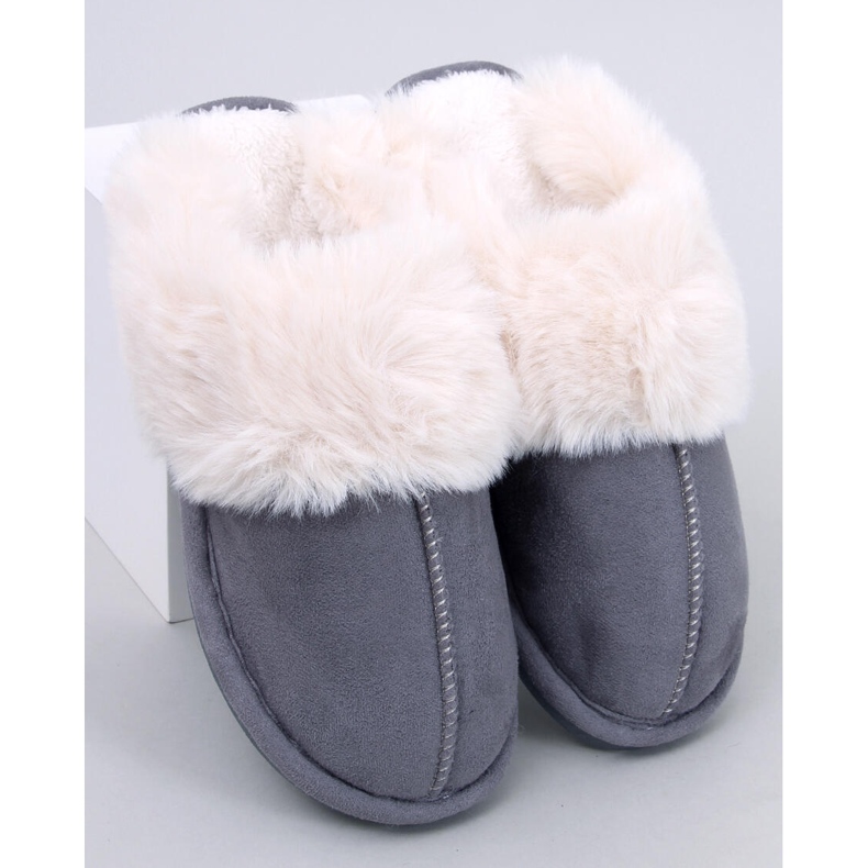 Otteys Ciabatte da donna grigie con pelliccia grigio 1