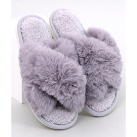 Pantofole Parris in pelliccia grigia con cinturini incrociati grigio 1