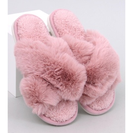 Pantofole Parris in pelliccia rosa con cinturini incrociati 1