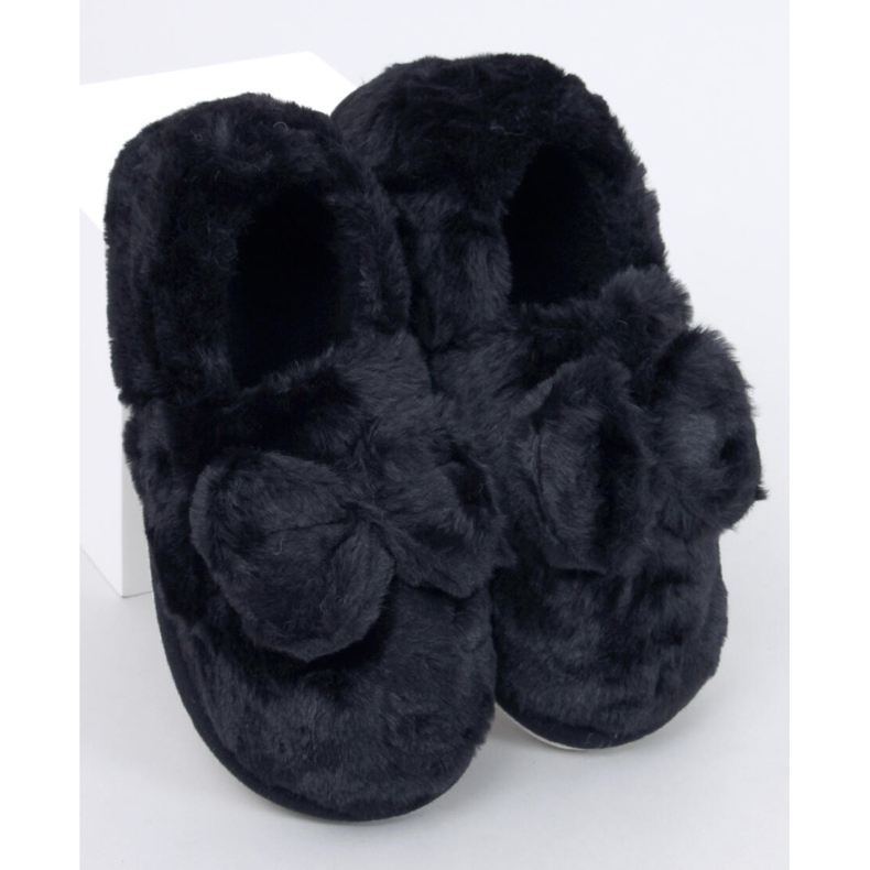 Pantofole in pelliccia con fiocco Emres Black nero 1