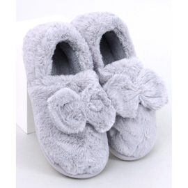 Emres Pantofole in pelliccia grigia con fiocco grigio 1