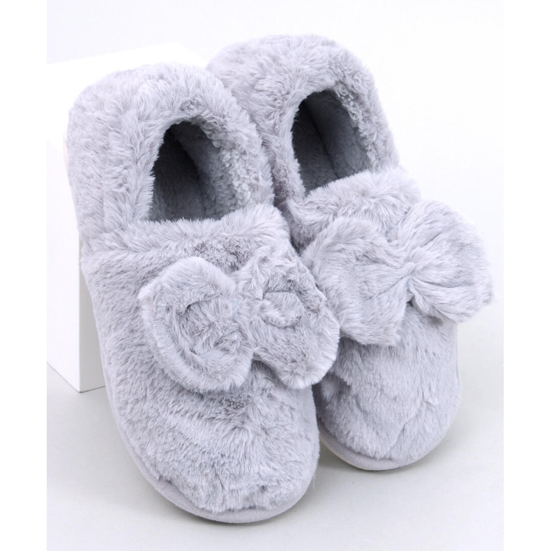 Emres Pantofole in pelliccia grigia con fiocco grigio 1