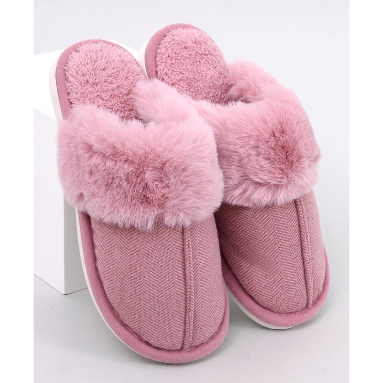 Pantofole Skeen spina di pesce rosa scuro con pelliccia 1