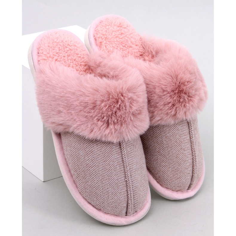 Pantofole Skeen spina di pesce con pelliccia, Rosa Chiaro 1