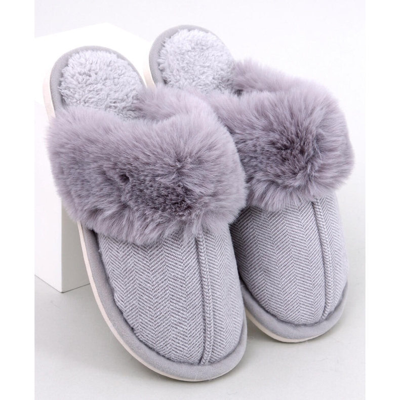 Pantofole Skeen spigate grigie con pelliccia grigio 1