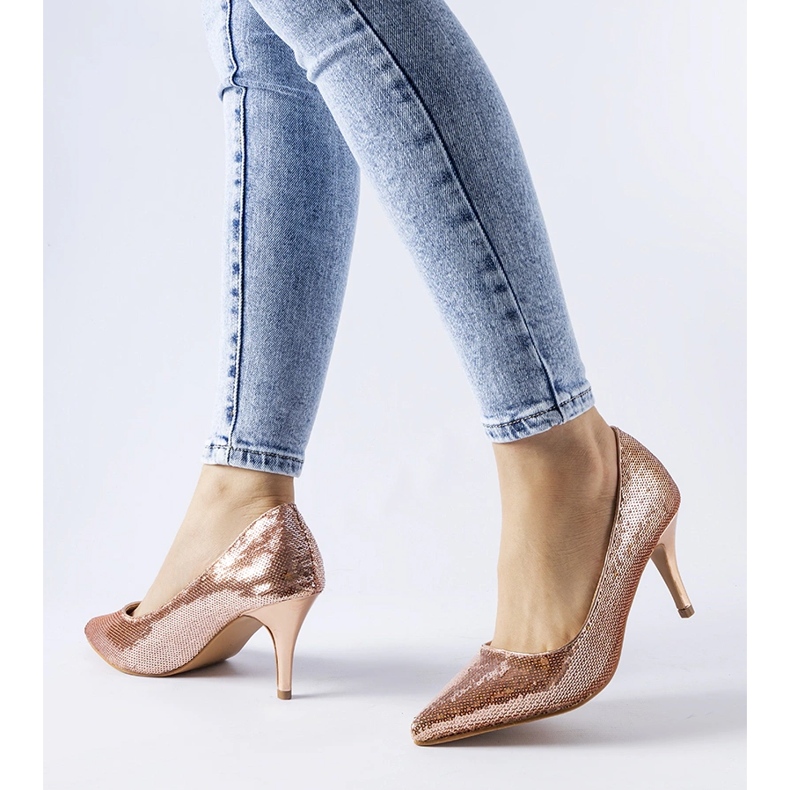 Décolleté Ernesto rosa con paillettes d'oro 1