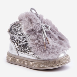 Doposci da bambino con pelliccia e paillettes, Bryana argento 1