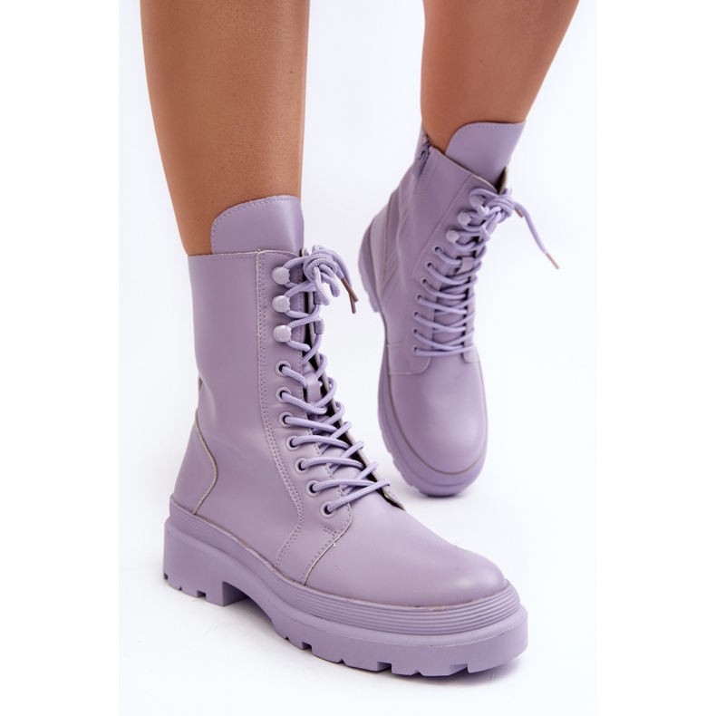 Stivali Worker da Donna, Ecopelle, Irande Viola 1