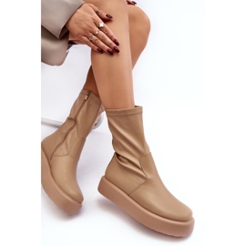 Stivali da Donna con Plateau in Ecopelle Beige Algedi 1