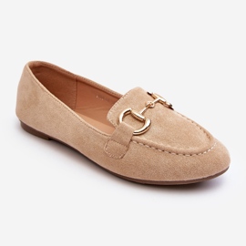 Mocassini da donna con decorazione in eco-camoscio, Winalita Beige 1