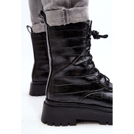 Stivali Worker Da Donna Con Goffratura Decorativa Tarolia Nera nero 1