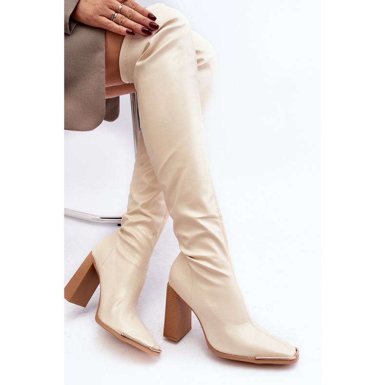 Stivali Sopra il Ginocchio da Donna con Tacco Alto, Ecopelle Orcella Beige 1