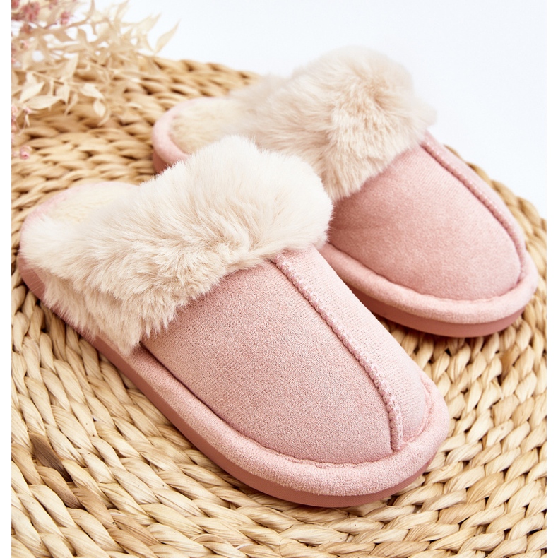 Ciabatte da bambino della Befana rosa con pelo 2