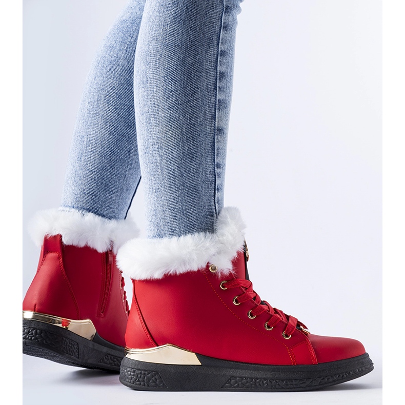 Sneakers rosse con pelliccia bianca di Fiemme rosso 1