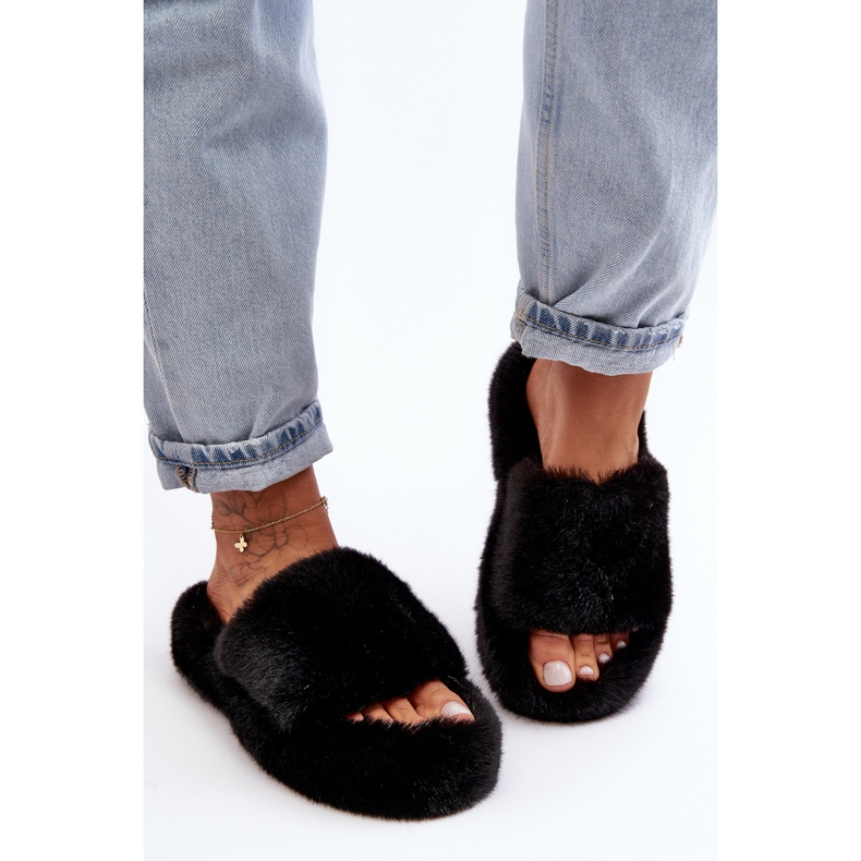 Pantofole in pelliccia da donna Biella nere nero 2