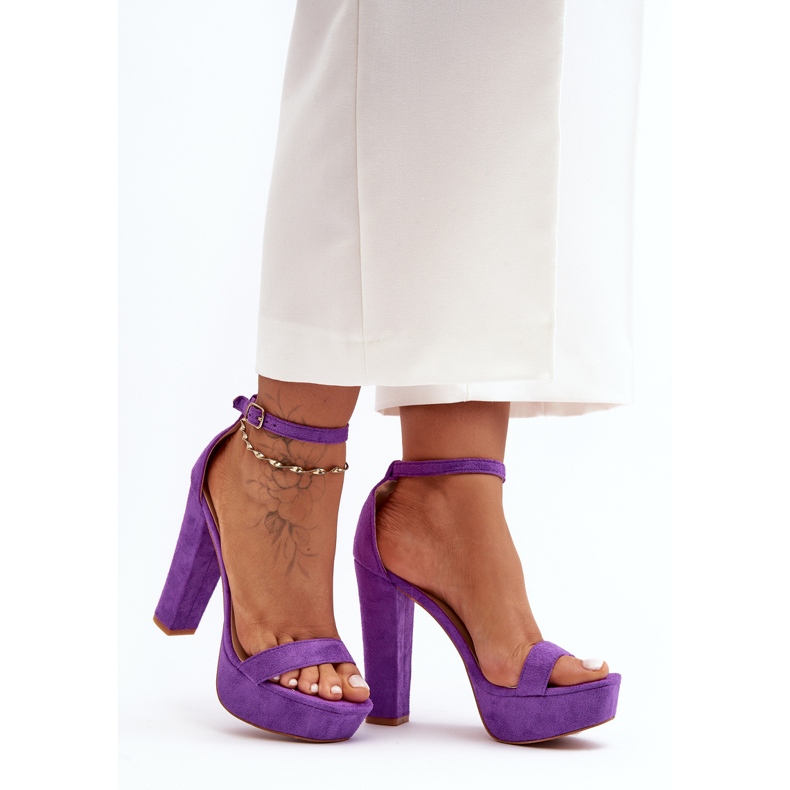 Comodi sandali in camoscio con tacco alto, Purple Essence viola 1