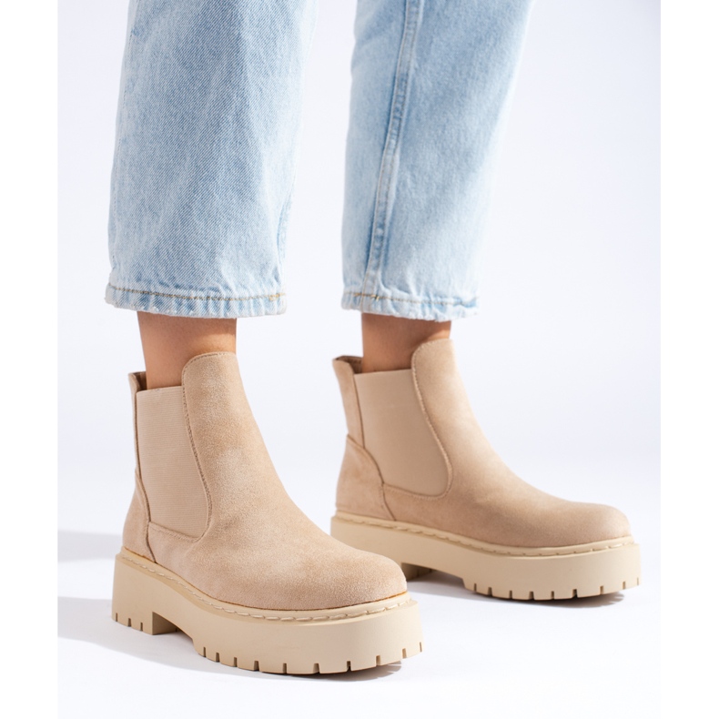 Stivaletti Chelsea da donna Shelovet in camoscio beige 1