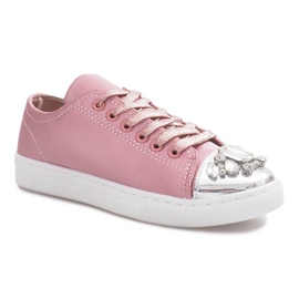 Sneakers con diamanti decorati beige rosa 1