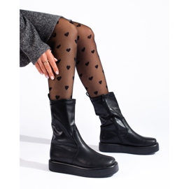 Stivaletti da donna beige sulla piattaforma Shelovet nero 1