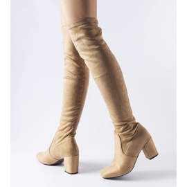 Stivali a calza lunga beige con tacco alto Carl 1
