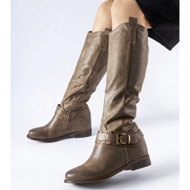 Stivali da cowboy alti Zen marroni con zeppa nascosta marrone 1