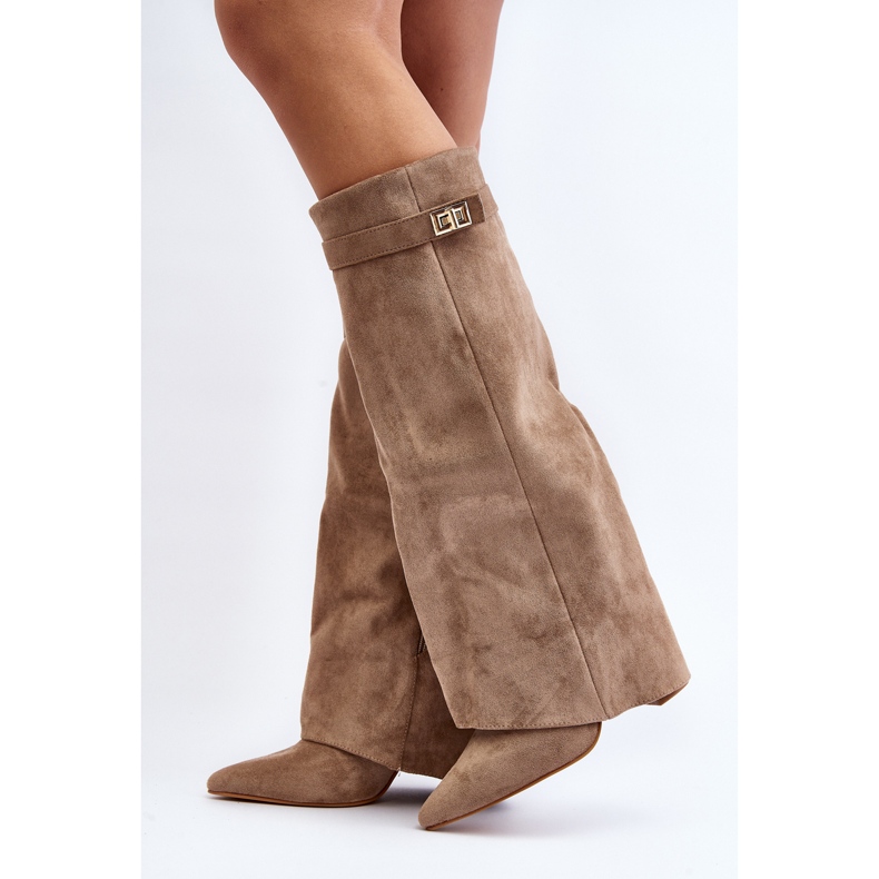 Stivali Sopra il Ginocchio da Donna con Tacco Alto, Beige Portora 1
