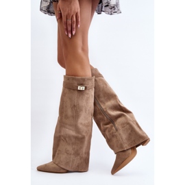 Stivali Sopra il Ginocchio da Donna con Tacco Alto, Beige Portora 2