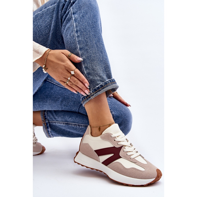 Scarpe sportive da donna Chloette beige e bordeaux 1