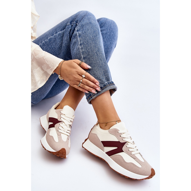 Scarpe sportive da donna Chloette beige e bordeaux 2