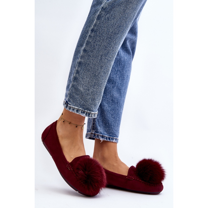 Mocassini da Donna con Pelliccia, Novas Bordeaux rosso 2