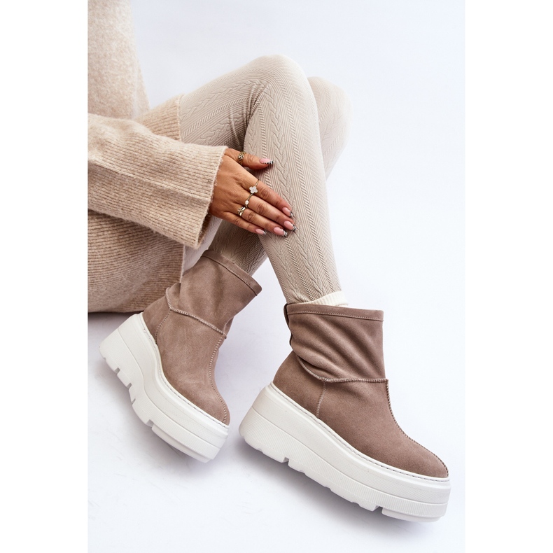 Stivaletti da donna in pelle con suola massiccia Beige Zazoo 3424 2