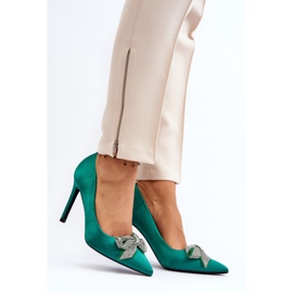 Scarpe col tacco Fairine verdi con fiocco verde 2