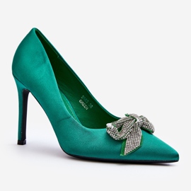 Scarpe col tacco Fairine verdi con fiocco verde 1