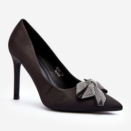 Scarpe col tacco Fairine nere con fiocco nero 2