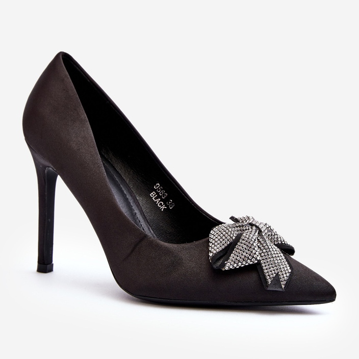 Scarpe col tacco Fairine nere con fiocco nero 2
