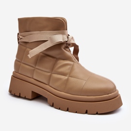 Stivaletti Da Donna Con Trapuntatura E Allacciatura Khaki Bizzanti beige 2