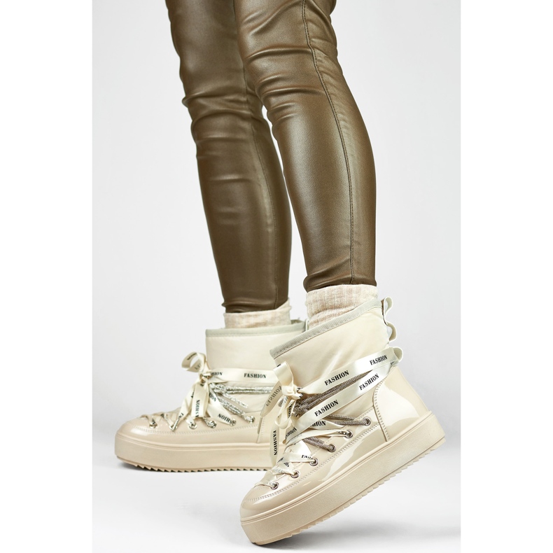 Stivali da neve decorativi da donna, scarpe invernali beige 1